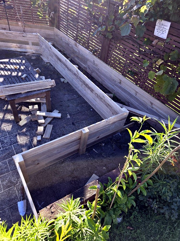 Timber bench seating framed up in a courtyard